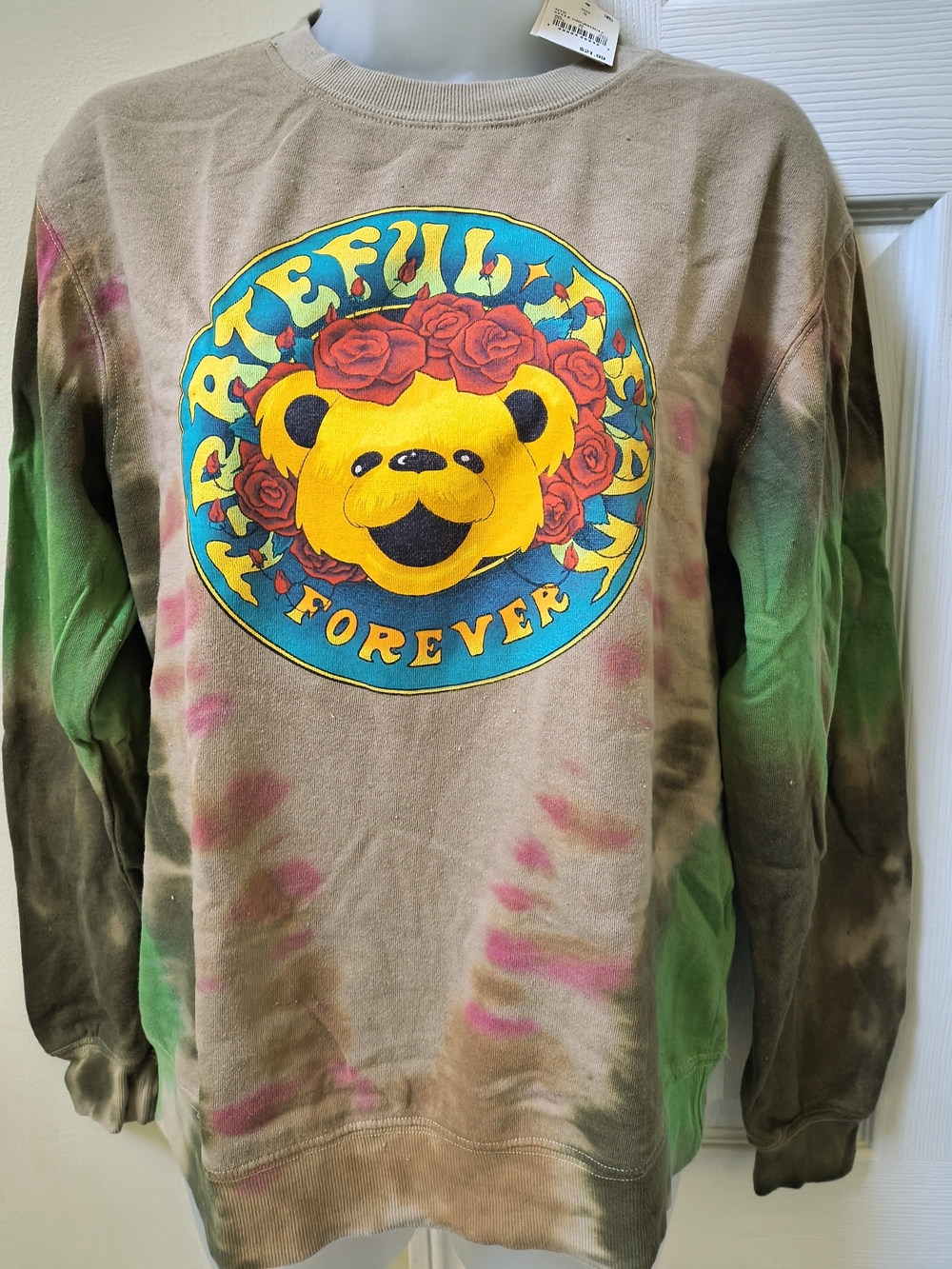 Grateful Dead Tie-Dye Bear Graphic Sweatshirt - Brown/Green/Pink